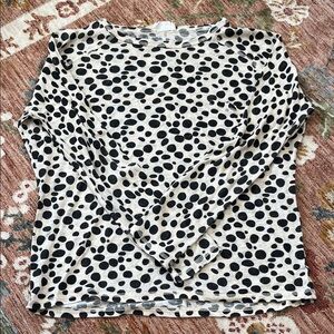 Women’s Long Sleeve Black Polka Dot Top - Beige/Black